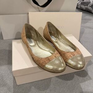Moving sale. Jimmy Choo Gold Cap-Toe Cork Ballet Flats